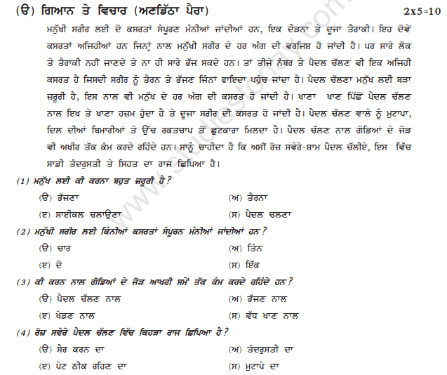 Sample Paper Class 9 Punjabi 2021 examples papers